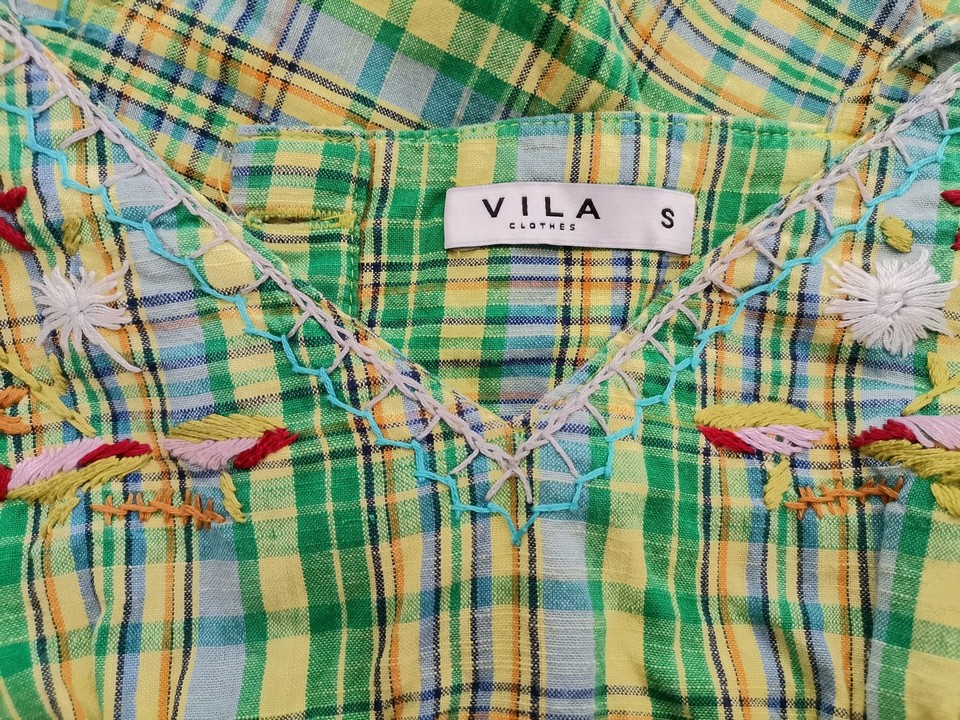 Vila Size S Color Zielony Krata Dekolt Serce Bluzka Bezrękawnik