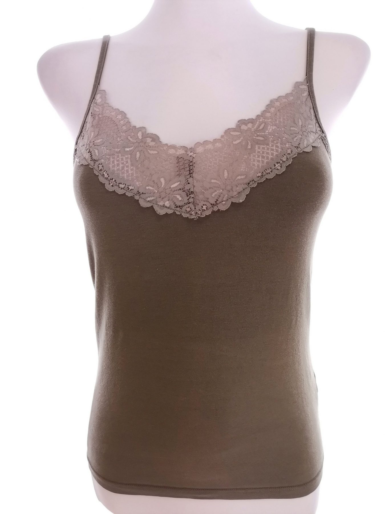 Carla F Size S Color Khaki Dekolt Serce Bluzka Bezrękawnik Fabric Bawełna