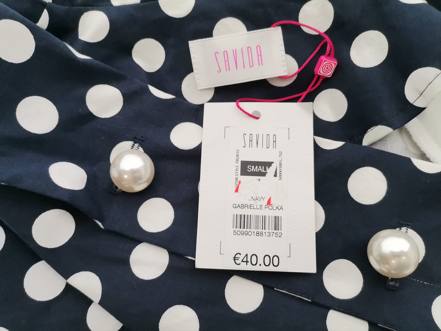 Savida Size 38 Color Granatowy Grochy Kołnierz Żakiet z zapięciem Krótki rękaw Fabric Bawełna