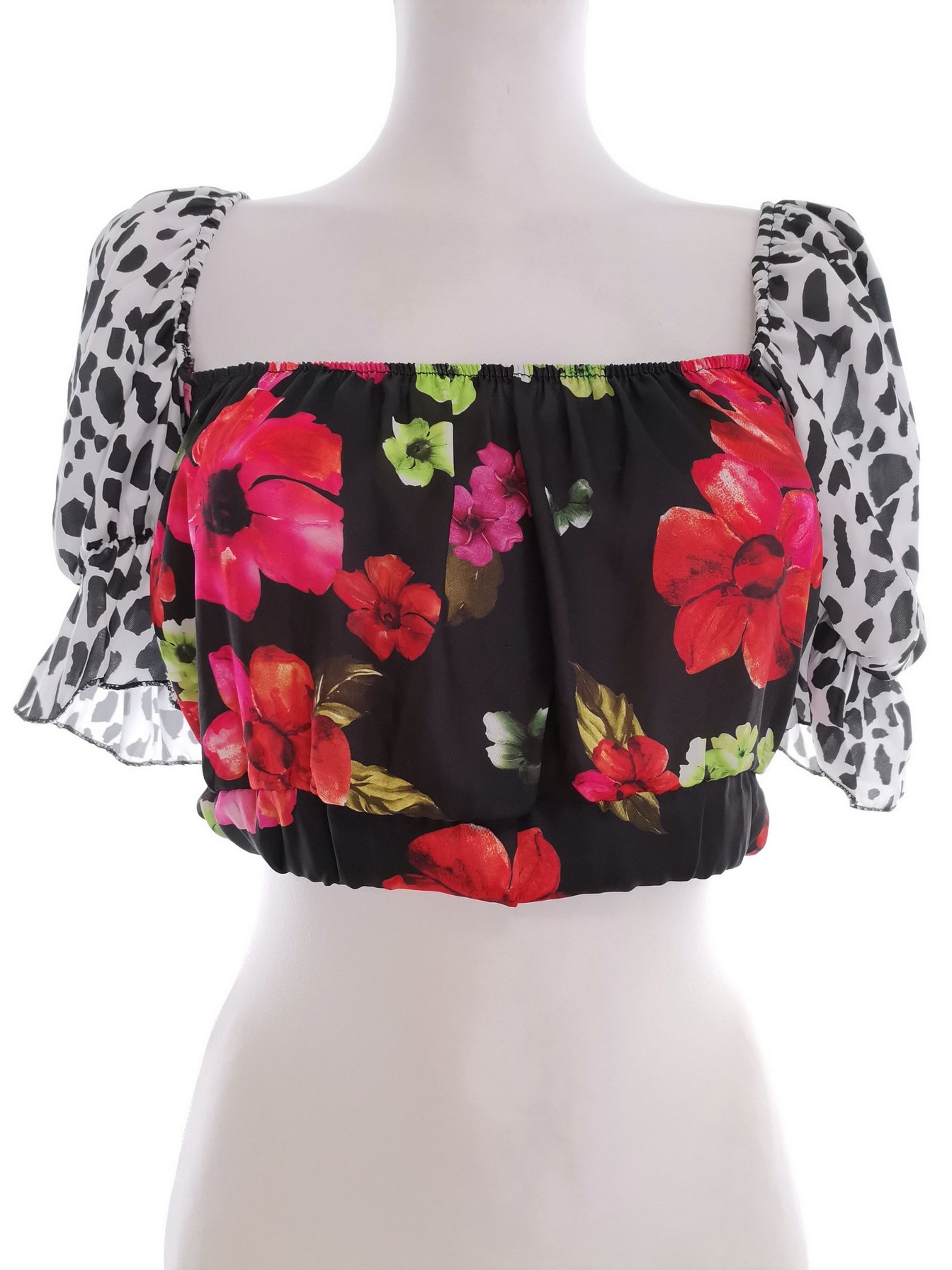 Boohoo Size 8 (36) Color Czarny Kwadratowy dekolt Bluzka Crop Top Krótki rękaw