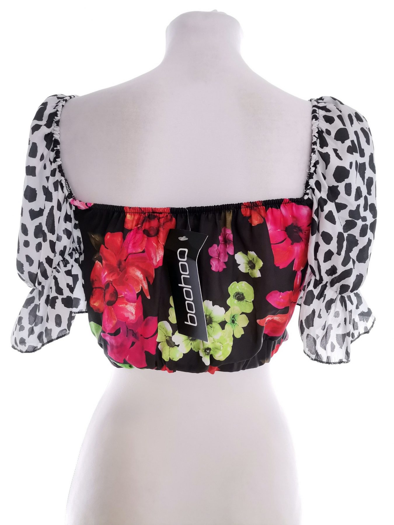 Boohoo Size 8 (36) Color Czarny Kwadratowy dekolt Bluzka Crop Top Krótki rękaw