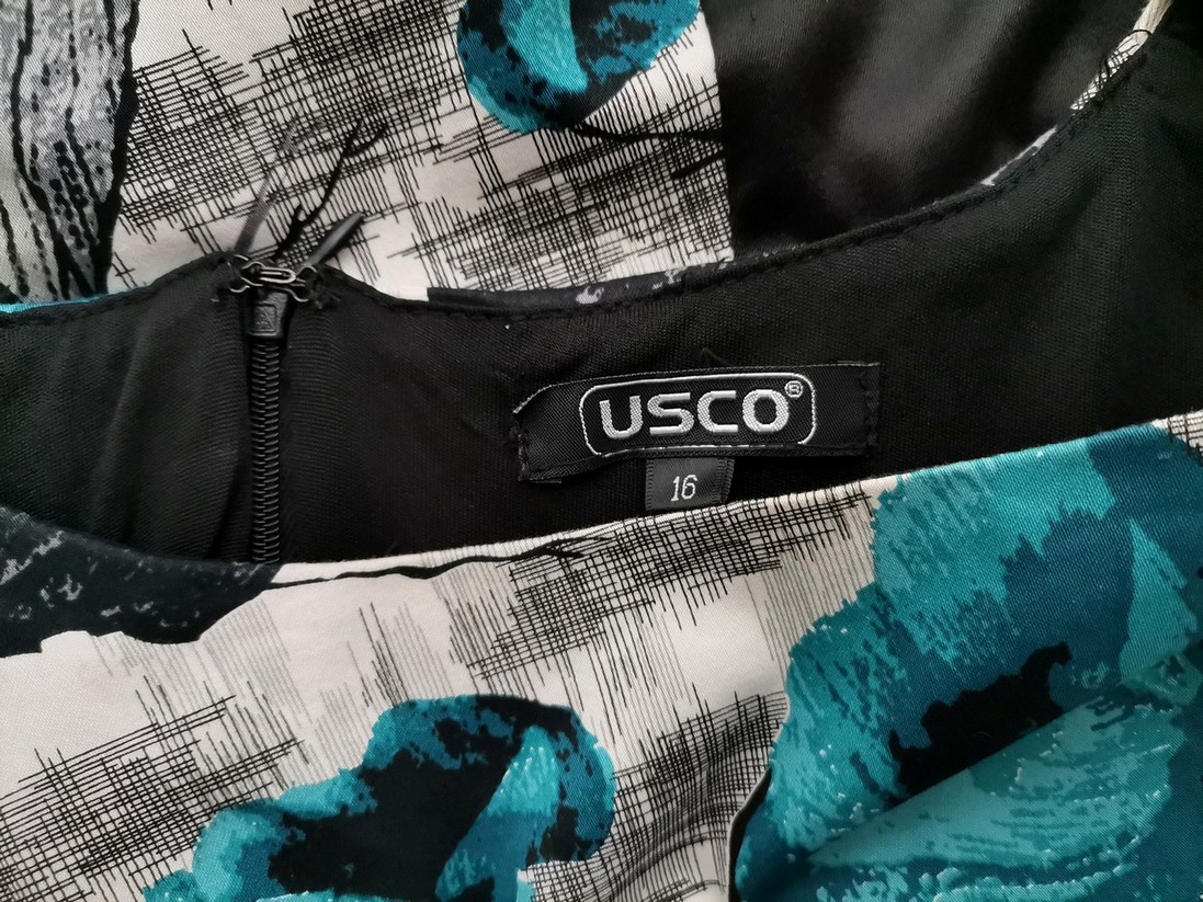 Usco Size 16 (44) Color Czarny W łódkę Sukienka Ołówkowa Krótki rękaw Do Kolan Fabric Bawełna