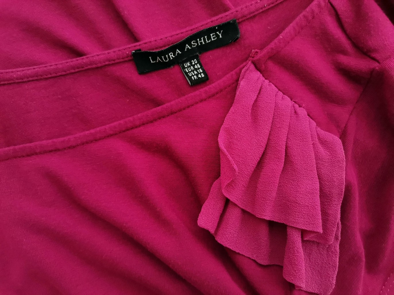 Laura ashley Size 20 (46) Color Fuksja W łódkę Tunika Bluzka Krótki rękaw Fabric Wiskoza 100%