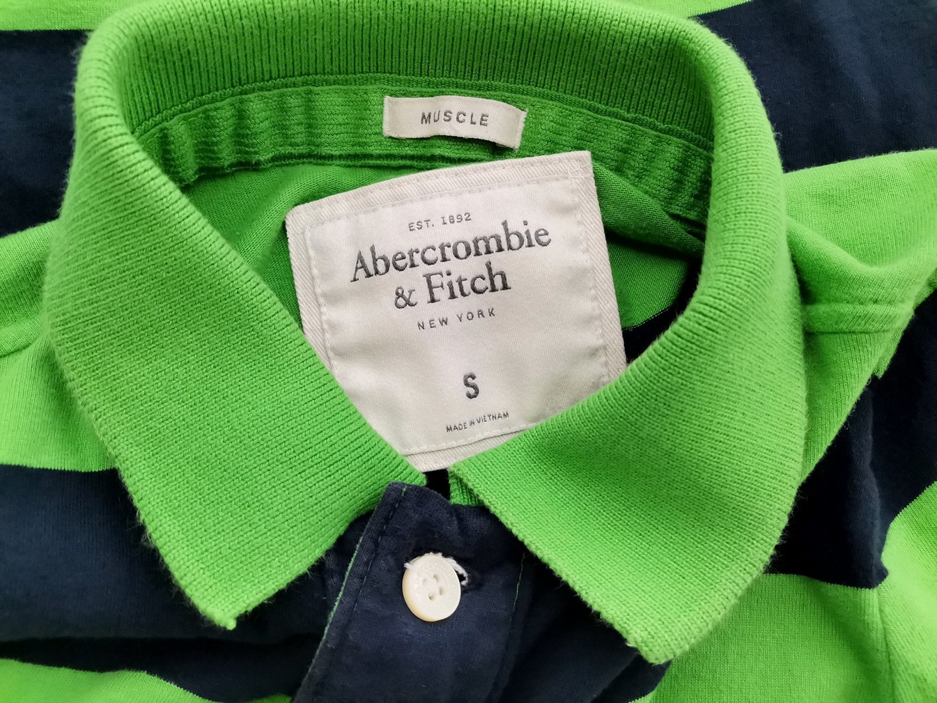 ABERCROMBIE & FITCH Size S Color Zielony Pasy Kołnierz Męska Koszula Polo Krótki rękaw Fabric Bawełna 100%