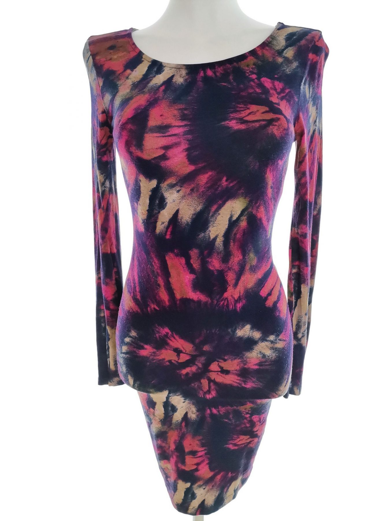 Topshop Size 6 (34) Color Purpurowy W łódkę Sukienka Bodycon Długi rękaw Do Kolan Fabric Wiskoza