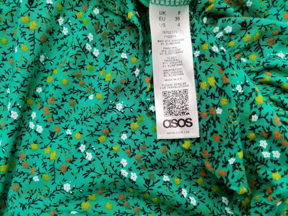 ASOS Size 8 (36) Color Zielony W serek Sukienka Maxi Krótki rękaw Długa Fabric Wiskoza