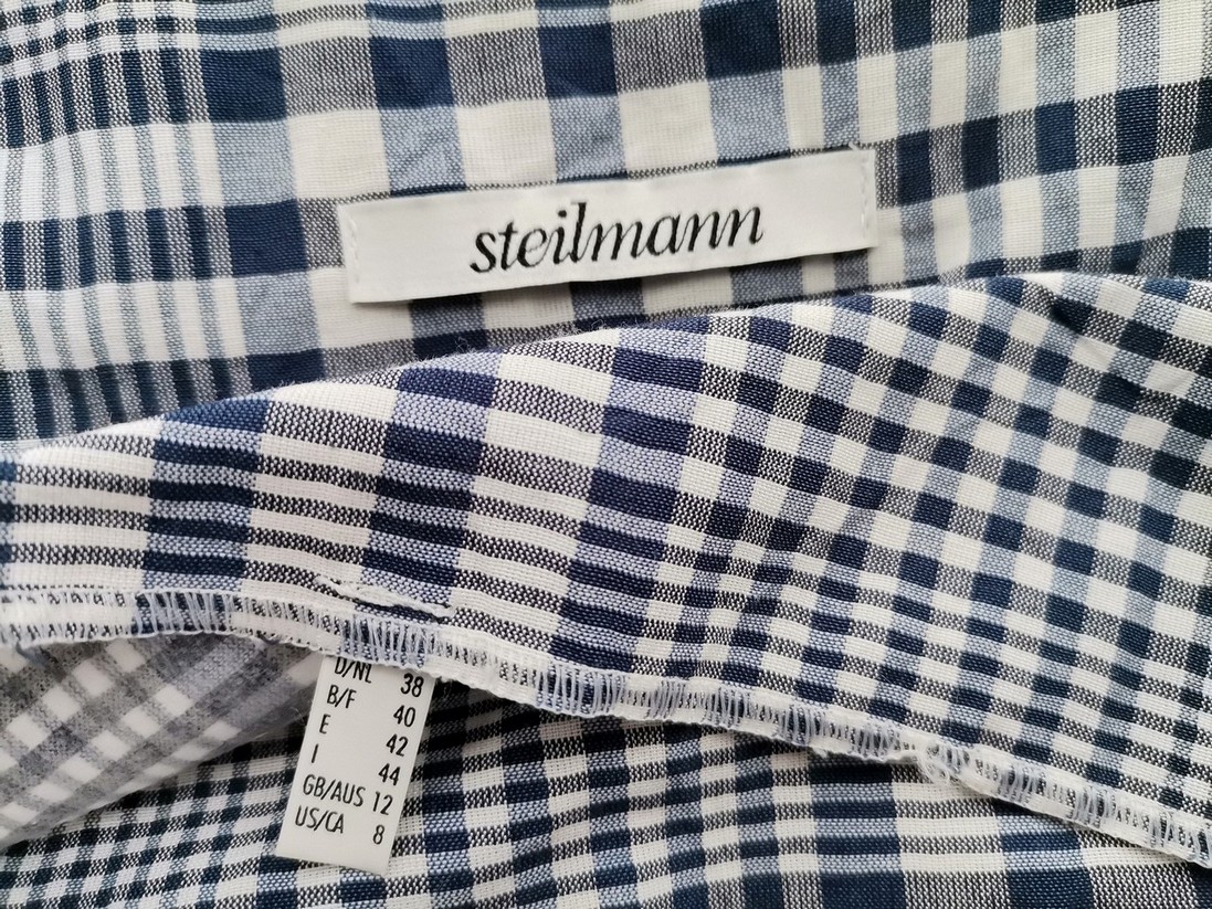 Steilmann Size 38 Color Niebieski Krata Okrągły dekolt Sukienka Ołówkowa Bezrękawnik Do Kolan Fabric Bawełna