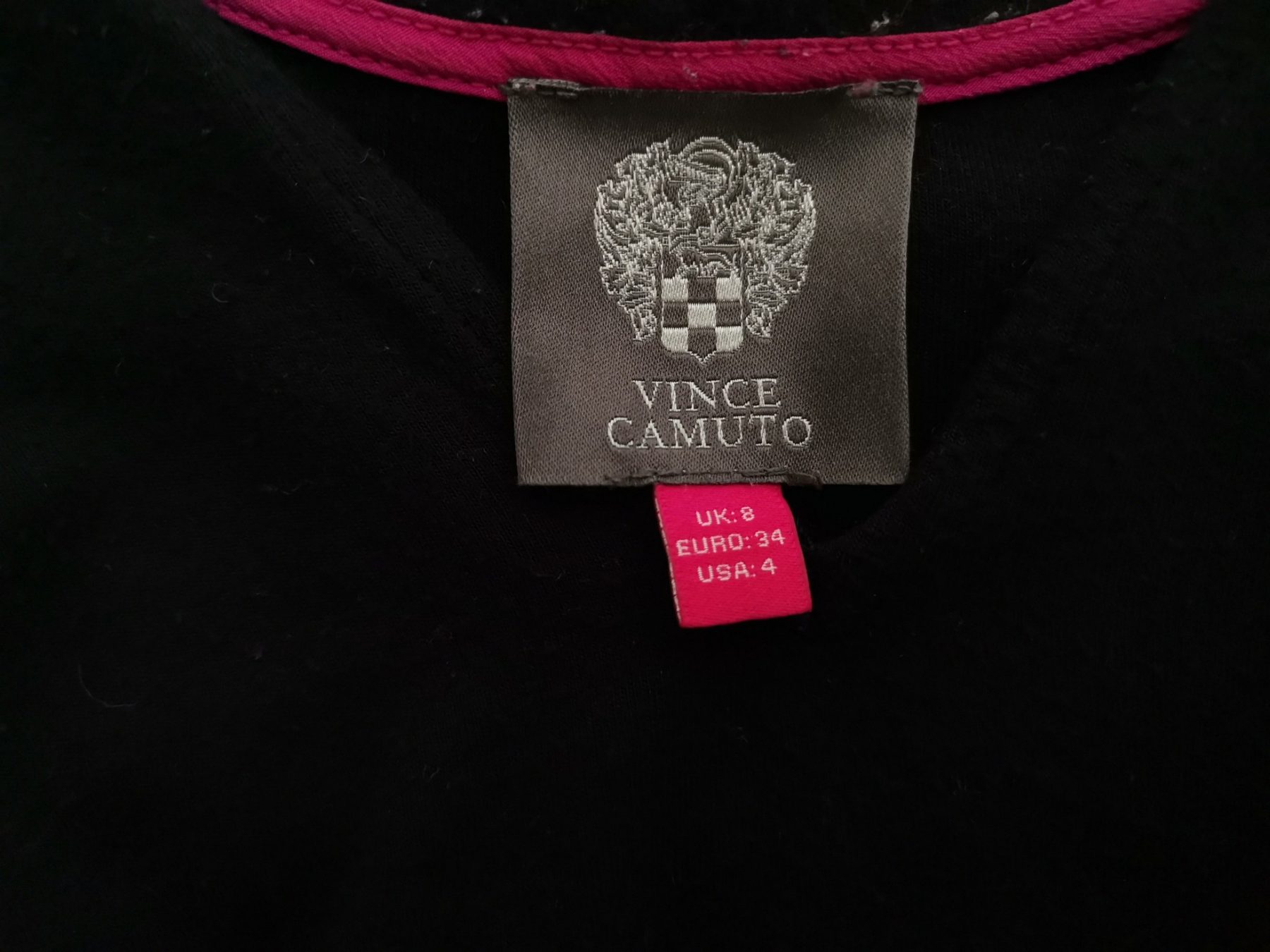 Vince Camuto Size 8 (34) Color Czarny W serek Sukienka Elegancka Krótki rękaw Do Kolan Fabric Rayon