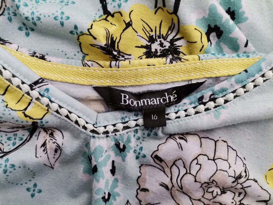 BONMARCHE Size 16 (44) Color Niebieski W serek Bluzka Krótki rękaw