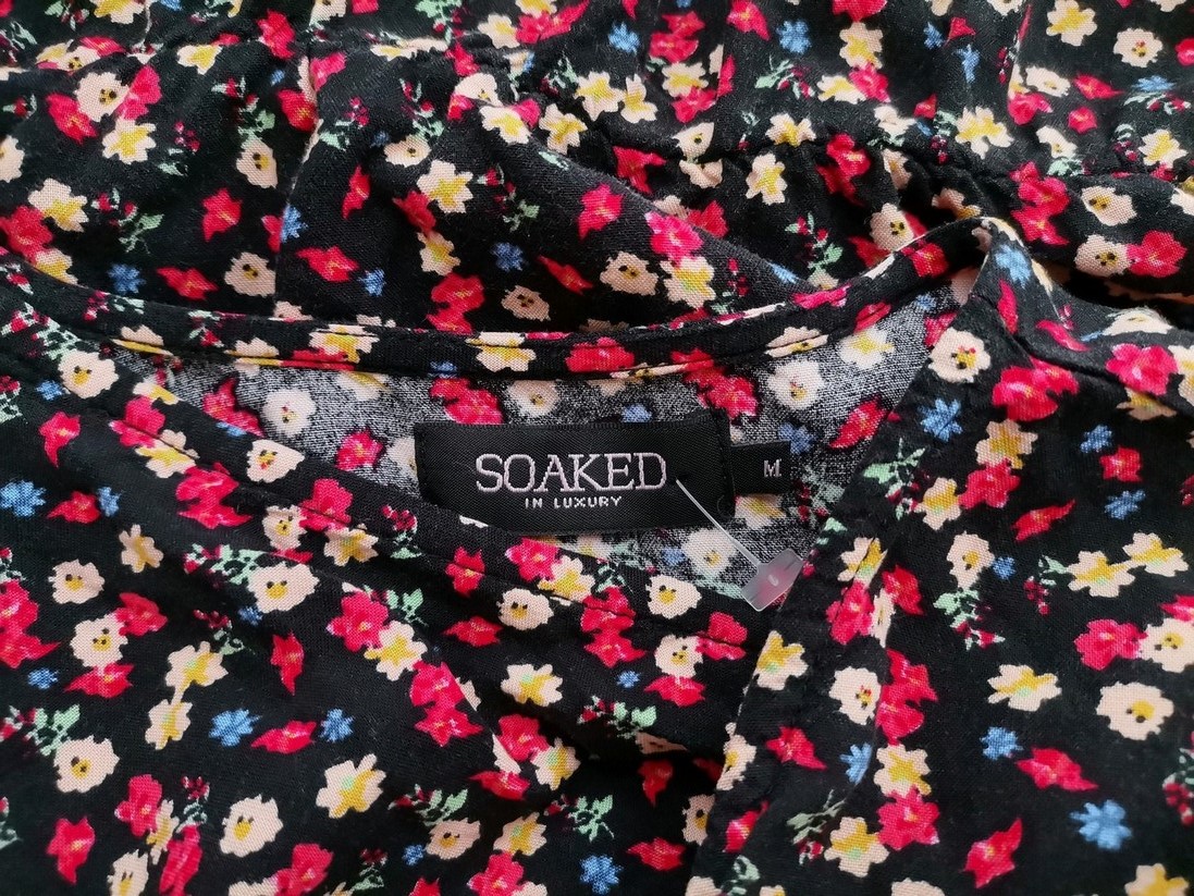 Soaked Size M Color Czarny W serek Bluzka Peplum Krótki rękaw Fabric Wiskoza 100%