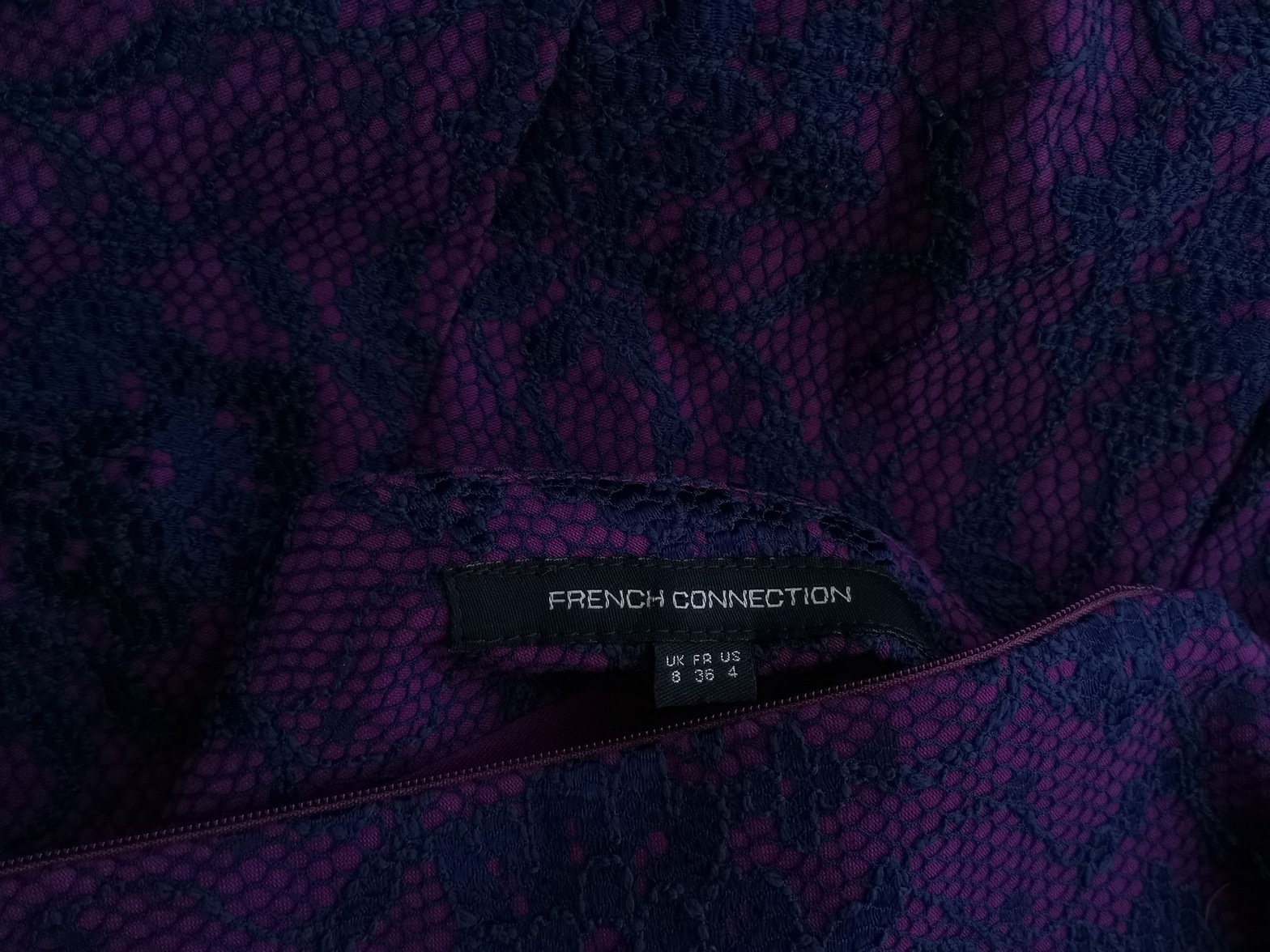 French connection Size 8 (36) Color Fioletowy W łódkę Sukienka Ołówkowa Krótki rękaw Midi Fabric Bawełna