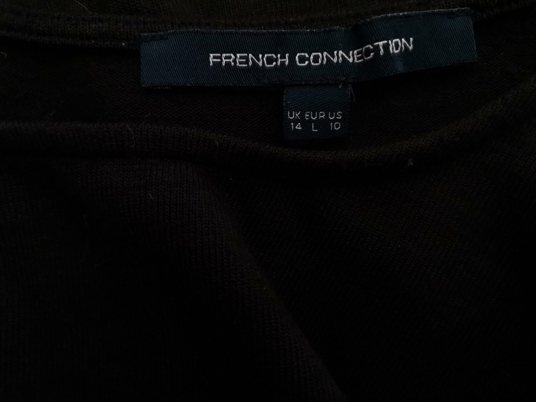 French connection Size 14 (42) L Color Czarny Okrągły dekolt Sukienka Sweterkowa Rękaw 3/4 Do Kolan Fabric Wiskoza