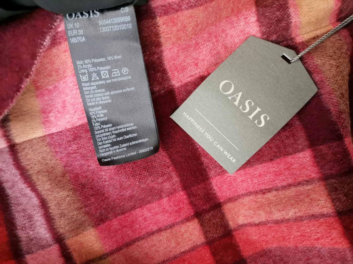 Oasis Size 10 (38) Color Purpurowy Krata Spódnica Mini Krótka