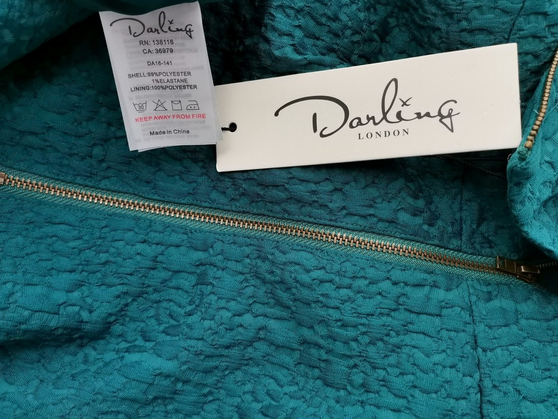 Darling Size 10 (38) Color Turkusowy Okrągły dekolt Sukienka Trapezowa Bezrękawnik Do Kolan