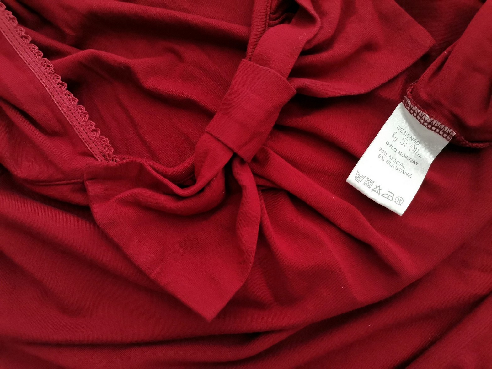 BY TI MO Size L Color Bordowy Kwadratowy dekolt Sukienka Prosta Długi rękaw Do Kolan Fabric Modal