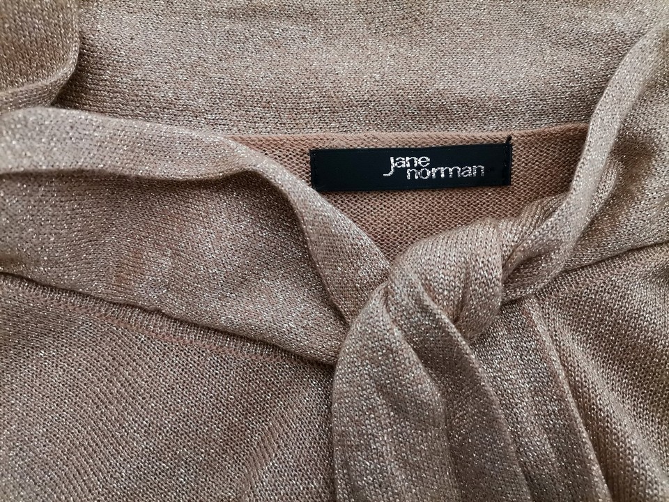 Jane norman Size 12 (40) Color Beżowy W serek Sukienka Sweterkowa Długi rękaw Midi Fabric Wiskoza