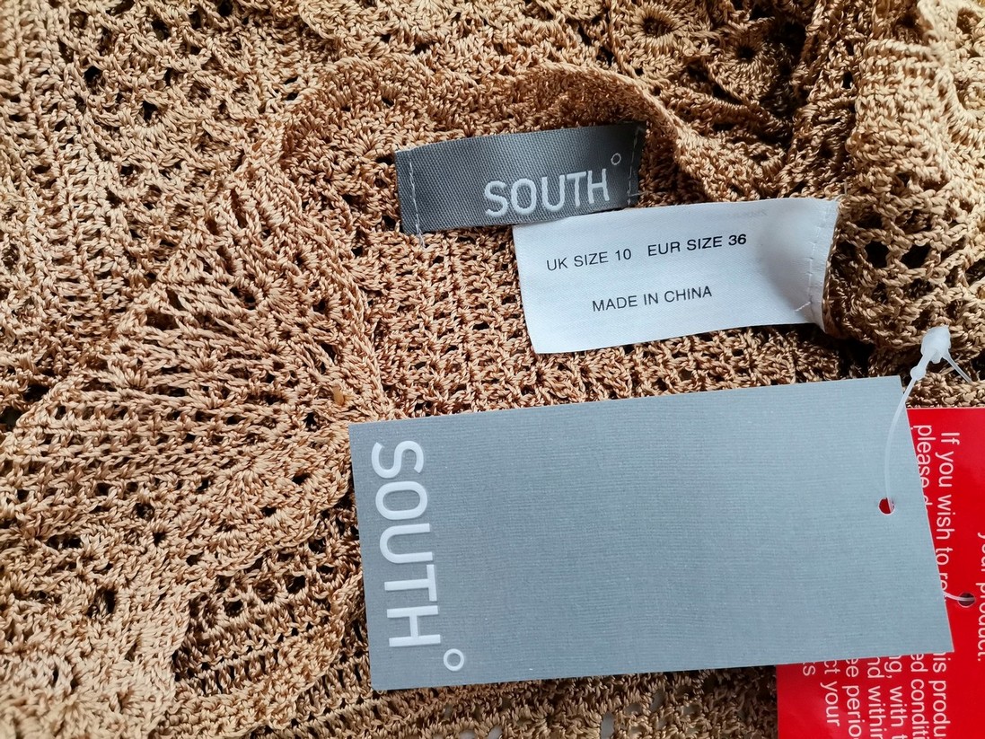 South Size 10 (36) Color Beżowy Dekolt U Bluzka z otwartą dzianiną Bezrękawnik Fabric Wiskoza 100%