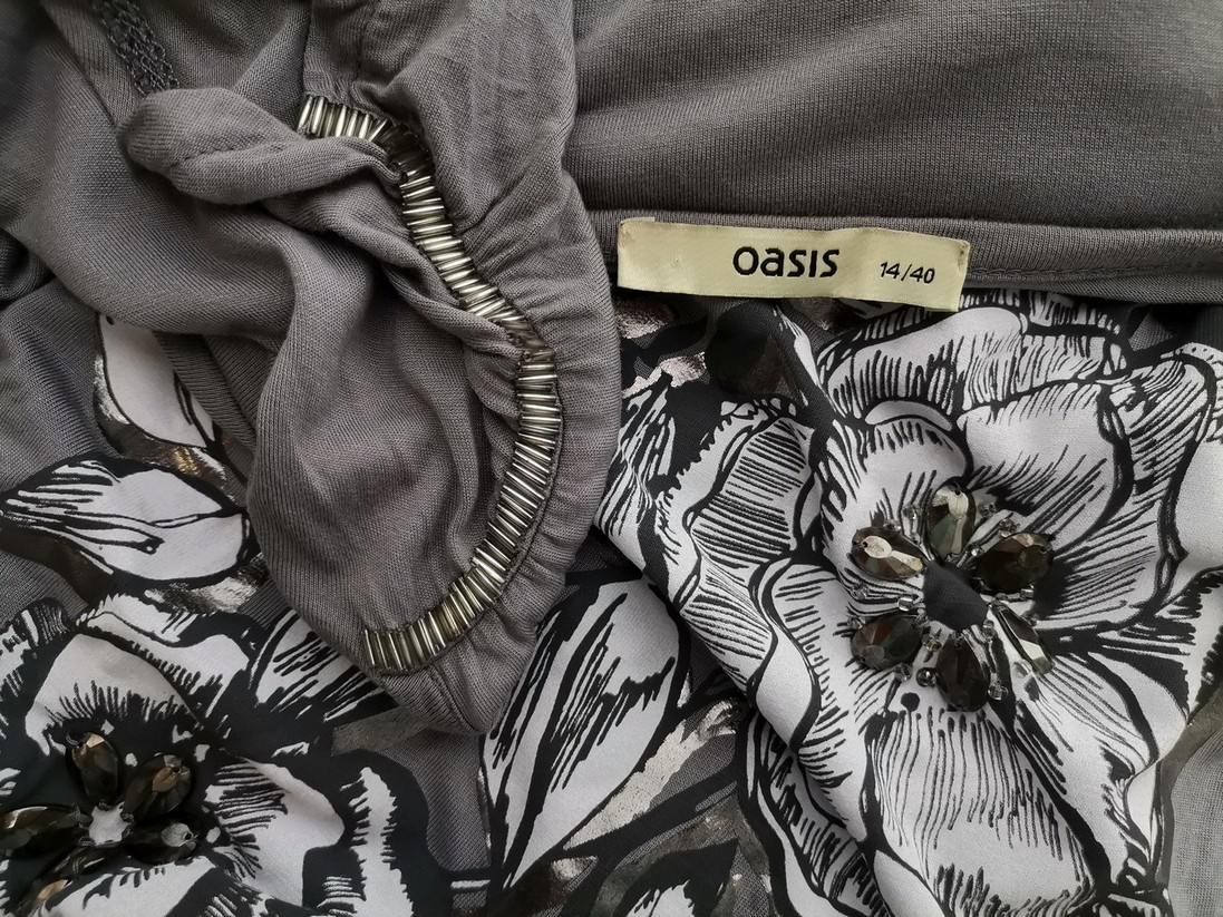 Oasis Size 14 (40) Color Szary Drapowany dekolt Sukienka Maxi Krótki rękaw Długa Fabric Wiskoza 100%