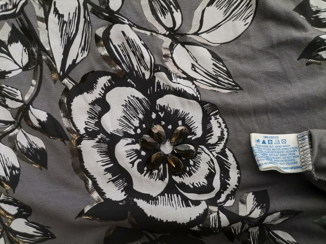 Oasis Size 14 (40) Color Szary Drapowany dekolt Sukienka Maxi Krótki rękaw Długa Fabric Wiskoza 100%