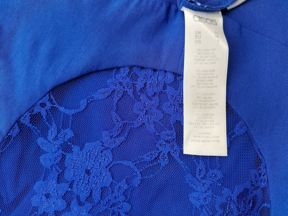 ASOS Size 10 (38) 36 Color Niebieski W serek Sukienka Ołówkowa Krótki rękaw Midi Fabric Wiskoza