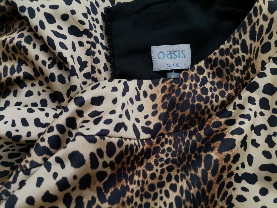 Oasis Size 10 (36) Color Kremowy Panterka W łódkę Sukienka Mini Bezrękawnik Krótka