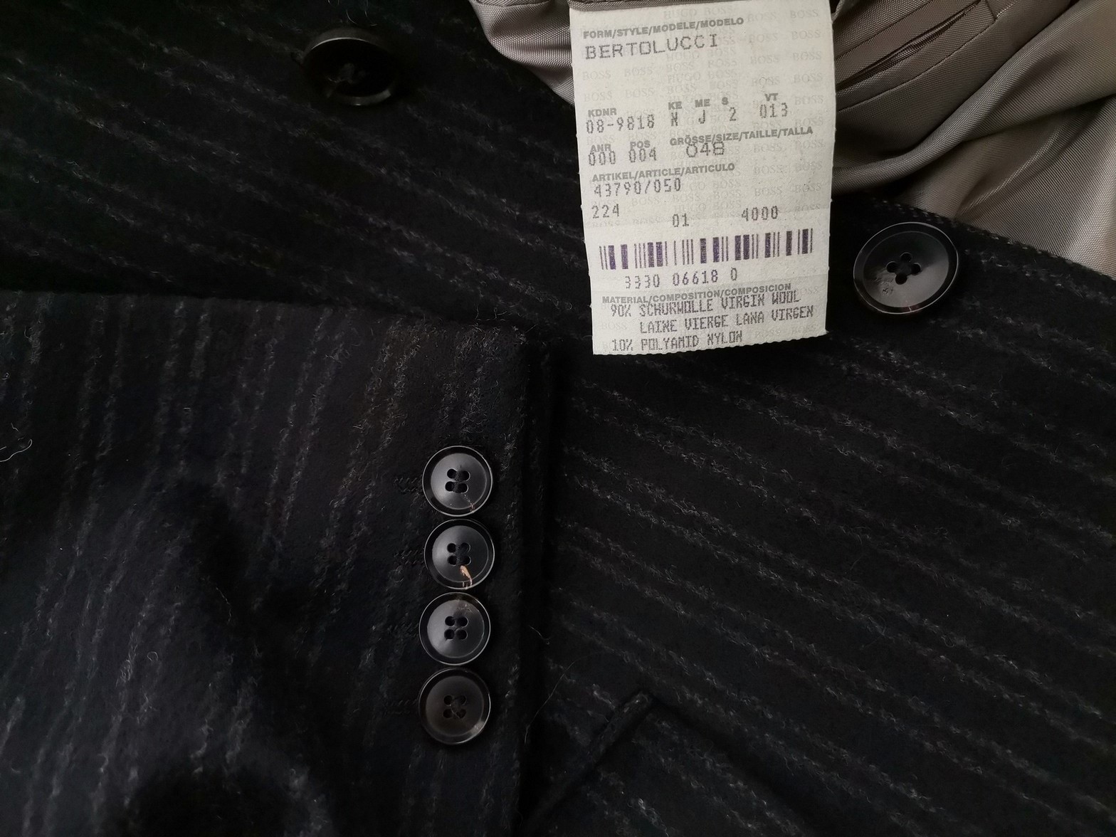 Hugo Boss Size 48 (XL) Color Czarny Pasy Męska Marynarka Długi rękaw Fabric Wełna Jagnięca