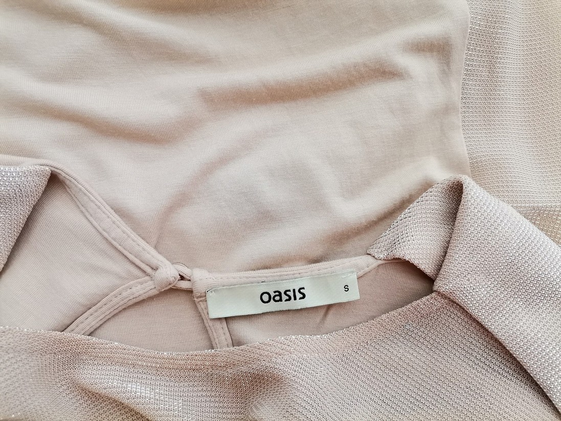 Oasis Size S Color Beżowy Okrągły dekolt Bluzka Krótki rękaw Fabric Wiskoza