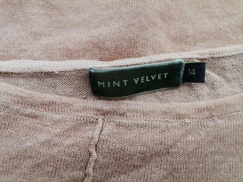 Mint Velvet Size 14 (42) Color Pudrowy Róż Okrągły dekolt Bluzka Krótki rękaw Fabric Len 100%