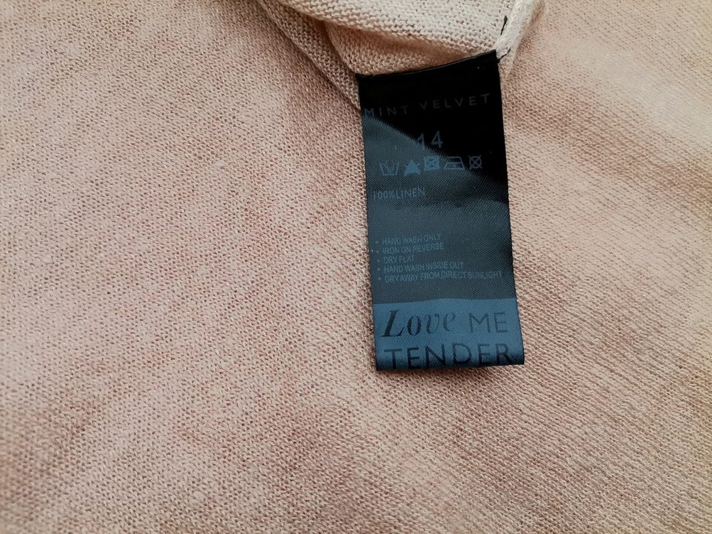 Mint Velvet Size 14 (42) Color Pudrowy Róż Okrągły dekolt Bluzka Krótki rękaw Fabric Len 100%