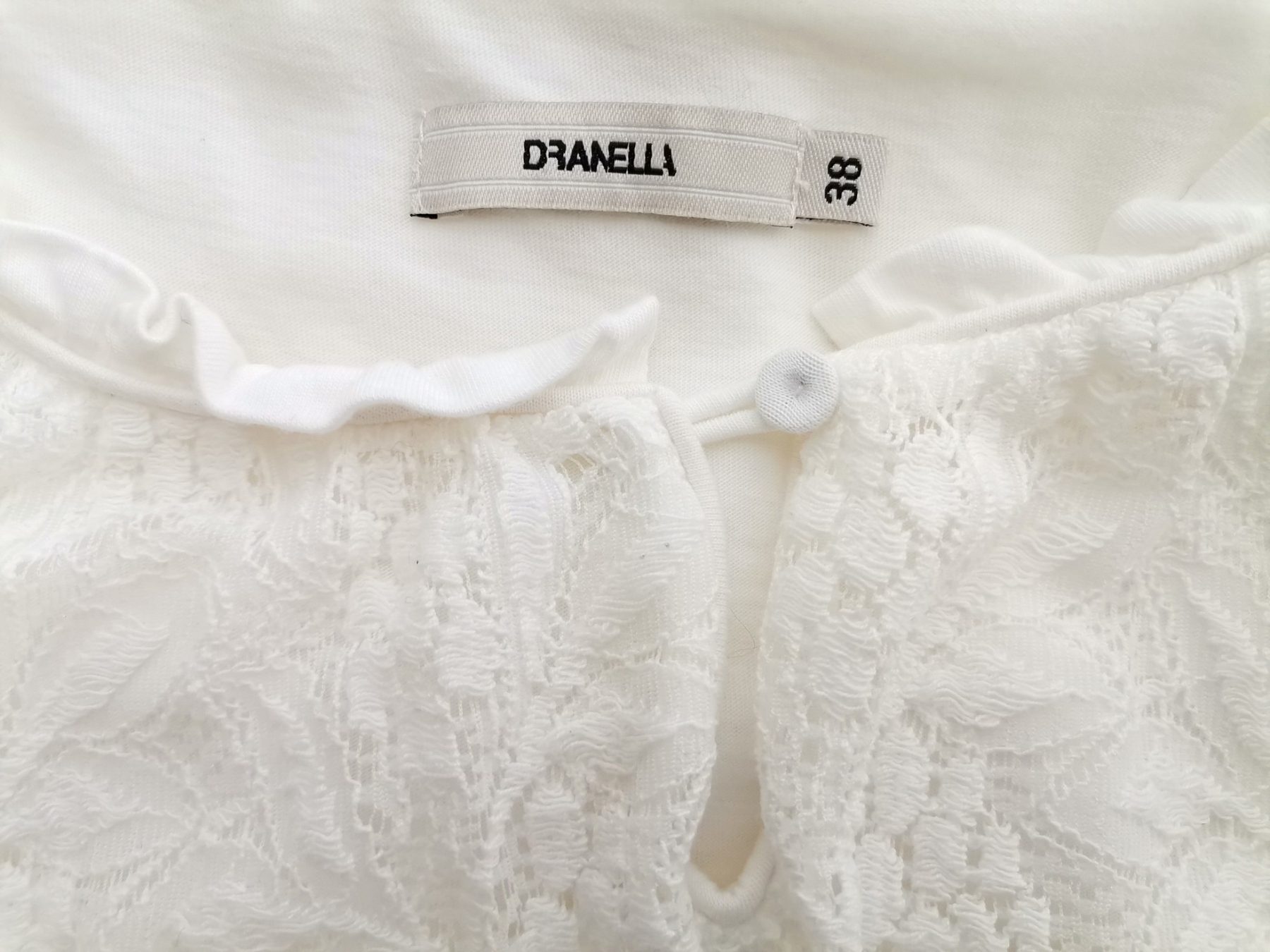 Dranella Size 38 Color Biały Roślinny Liście Okrągły dekolt Bluzka Długi rękaw Fabric Bawełna