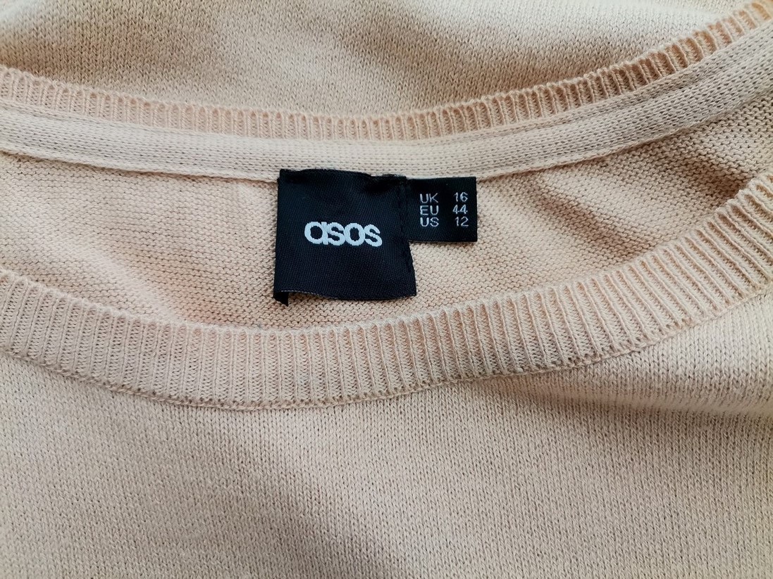 ASOS Size 16 (44) Color Beżowy Okrągły dekolt Sukienka Sweterkowa Długi rękaw Długa Fabric Bawełna 100%