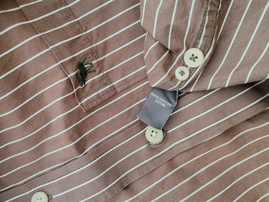 ABERCROMBIE & FITCH Size XL Color Brązowy Pasy Kołnierz Męska Koszula Casual Długi rękaw Fabric Bawełna 100%