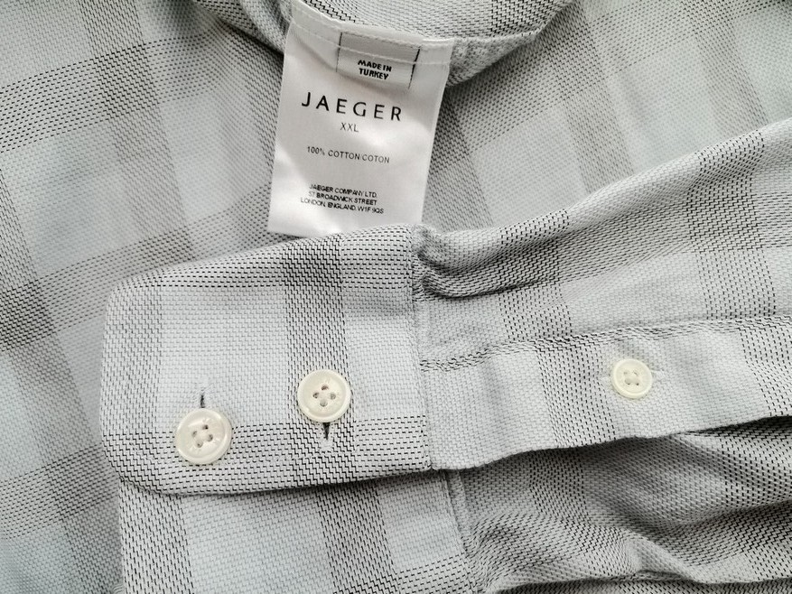 Jaeger Size XXL Color Niebieski Krata Kołnierz Męska Koszula Casual Długi rękaw Fabric Bawełna 100%