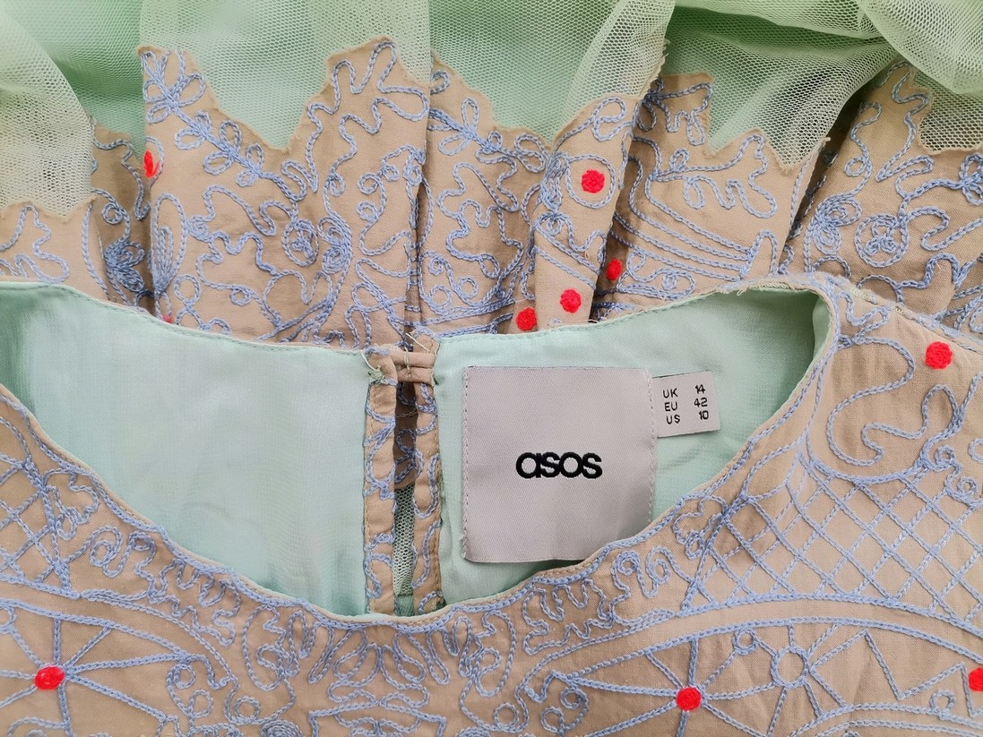 ASOS Size 14 (42) Color Miętowy Okrągły dekolt Sukienka Trapezowa Krótki rękaw Do Kolan