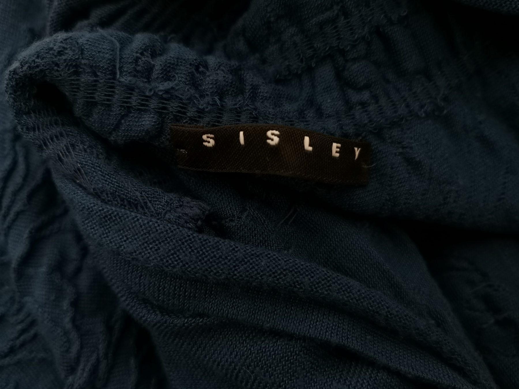 Sisley Size S Color Granatowy High Neck Sukienka Ołówkowa Krótki rękaw Do Kolan Fabric Modal