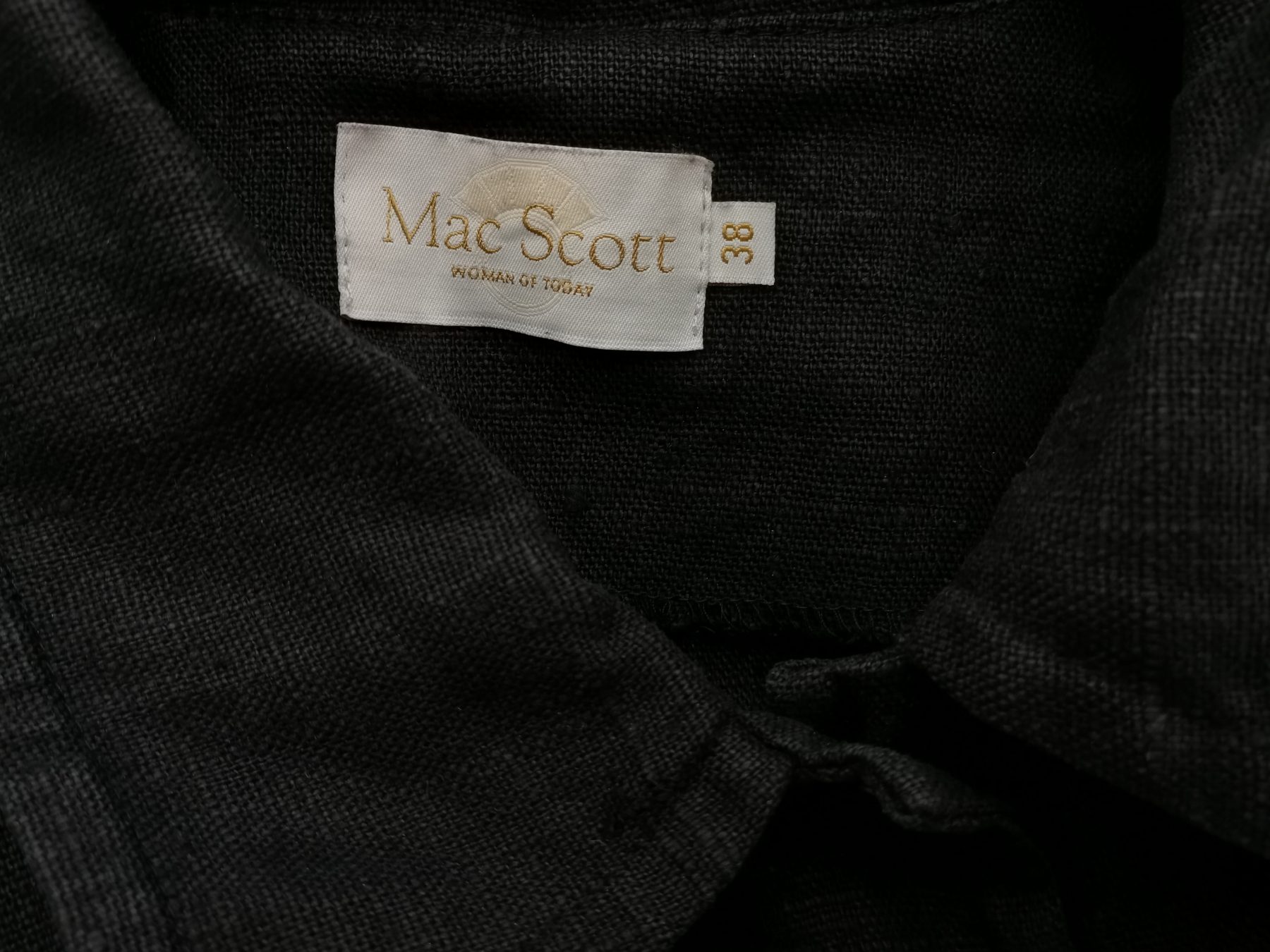 Mac Scott Size 38 Color Czarny Kołnierz Żakiet z zapięciem Długi rękaw Fabric Len 100%