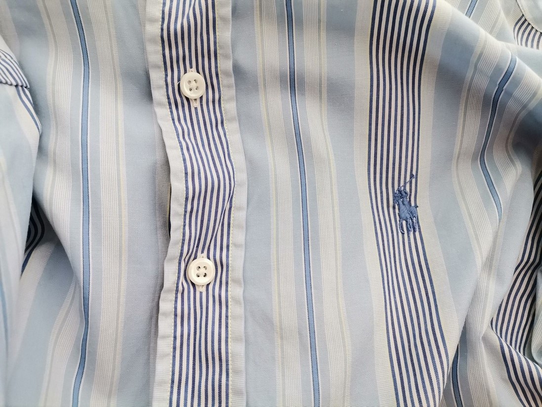 Polo Ralph Lauren Size 15 (38) Color Niebieski Pasy Kołnierz Męska Koszula Elegancka Długi rękaw Fabric Bawełna 100%