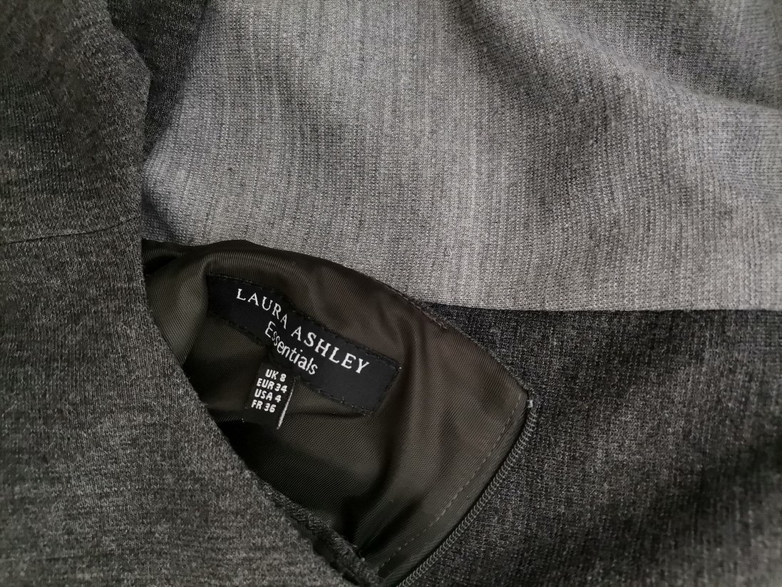 Laura ashley Size 8 (34) Color Szary Okrągły dekolt Sukienka Sweterkowa Krótki rękaw Midi Fabric Akryl