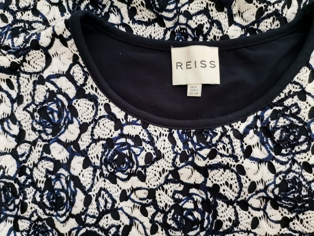 Reiss Size 6 (34) Color Granatowy Crew Neck Sukienka Ołówkowa Krótki rękaw Midi