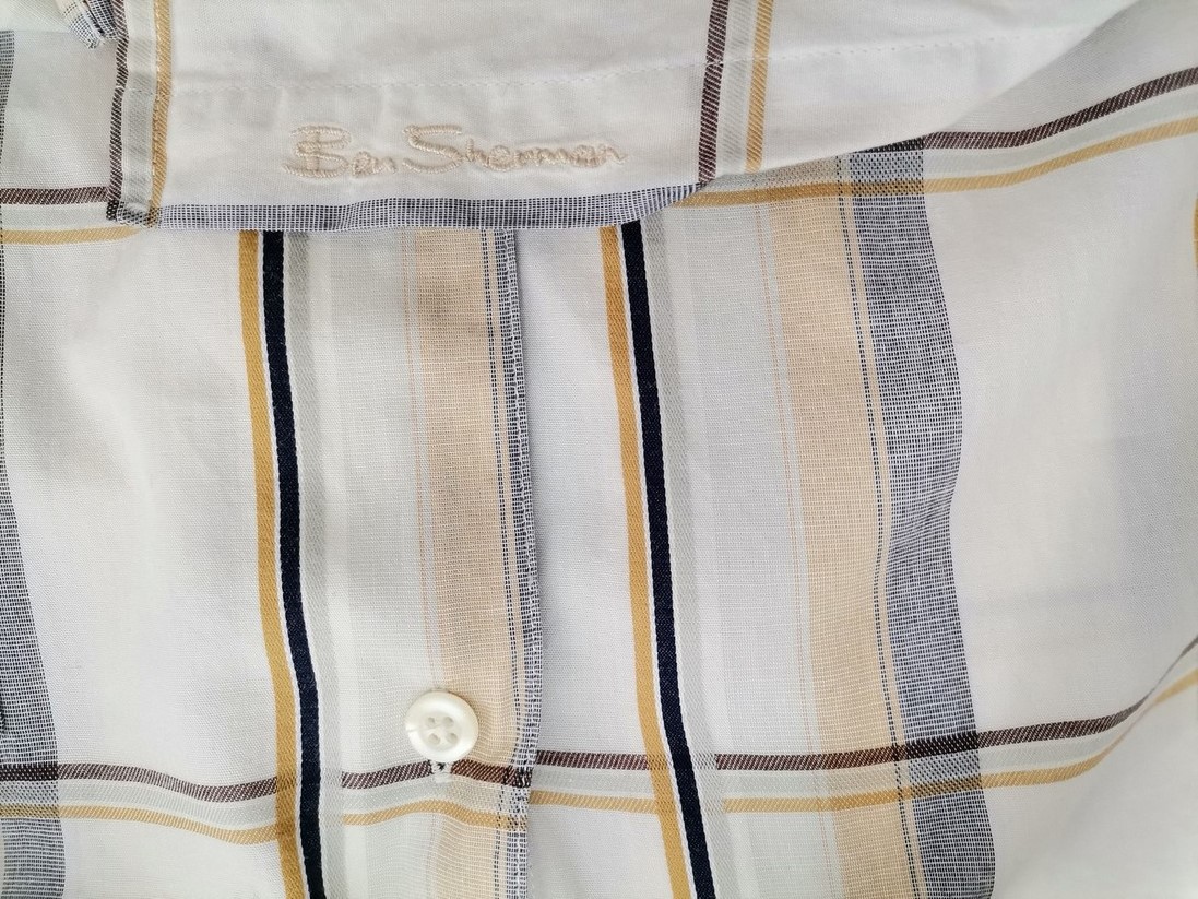 BEN SHERMAN Size 4 (XL) Color Kremowy Krata Kołnierz Męska Koszula Casual Krótki rękaw