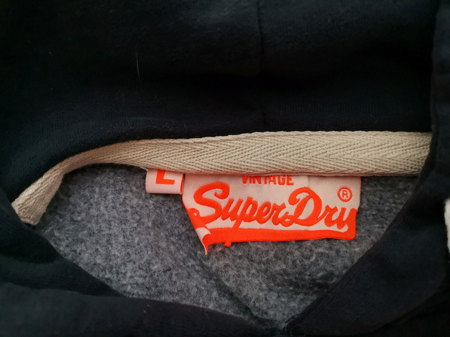 Superdry Size L Color Granatowy Bluza z kapturem Długi rękaw Fabric Bawełna