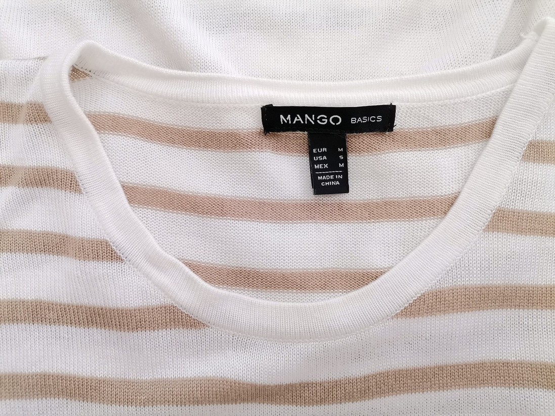 Mango Size M Color Kremowy Pasy Okrągły dekolt Tunika Bluzka Dzianina Długi rękaw Fabric Wiskoza 100%