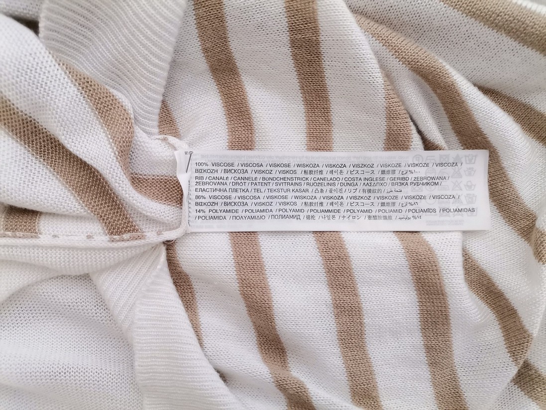 Mango Size M Color Kremowy Pasy Okrągły dekolt Tunika Bluzka Dzianina Długi rękaw Fabric Wiskoza 100%