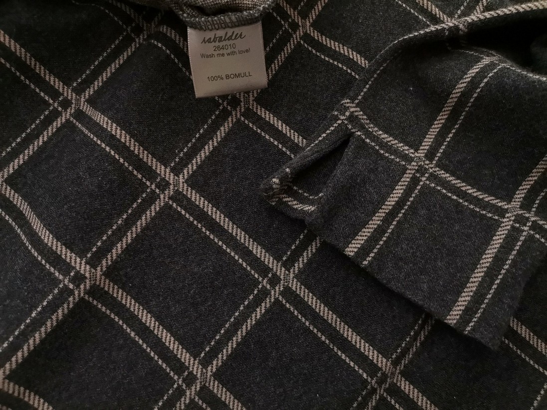 Rabalder Size S Color Szary Krata Okrągły dekolt Sukienka Prosta Rękaw 3/4 Do Kolan Fabric Bawełna 100%