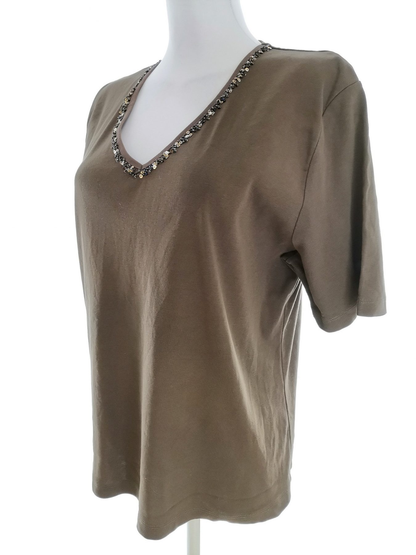 CC Size XL Color Khaki W serek Bluzka Krótki rękaw Fabric Bawełna 100%