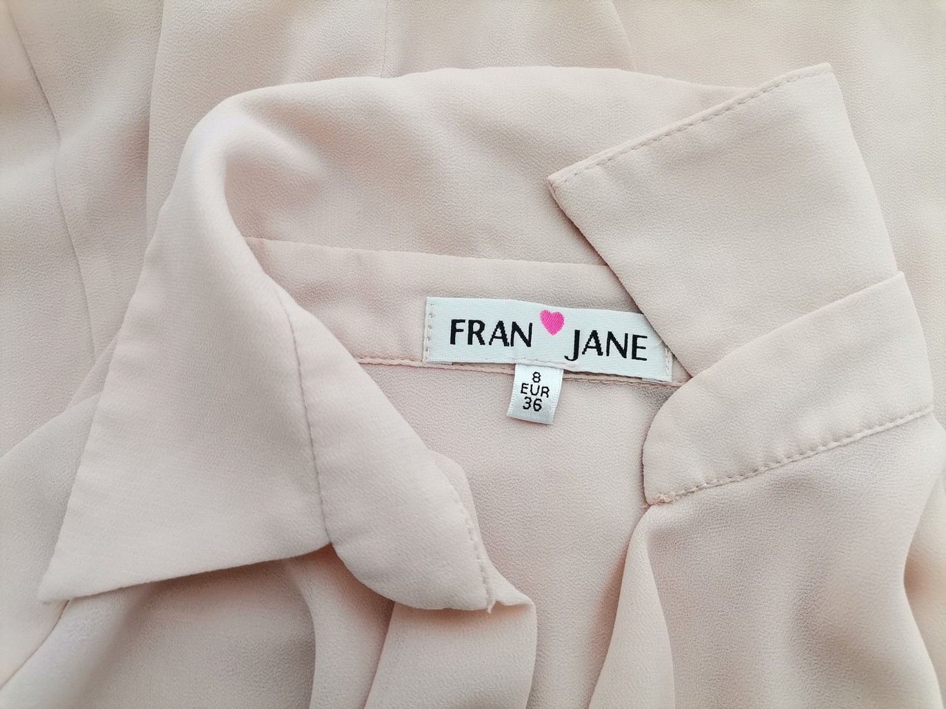 Fran Jane Size 8 (36) Color Pudrowy Drapowany dekolt Bluzka Długi rękaw