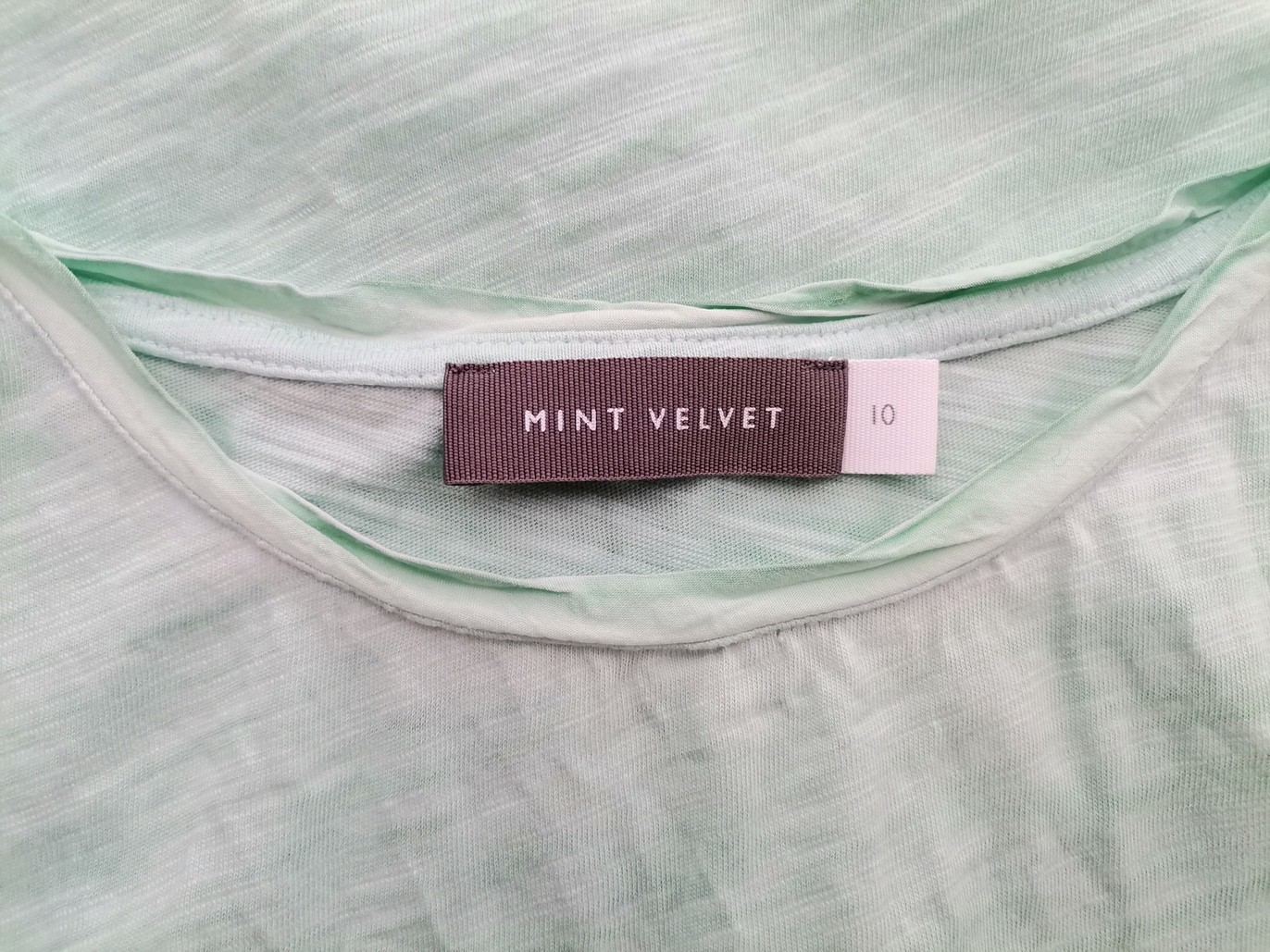 Mint Velvet Size 10 (38) Color Miętowy Okrągły dekolt Bluzka Krótki rękaw Fabric Bawełna