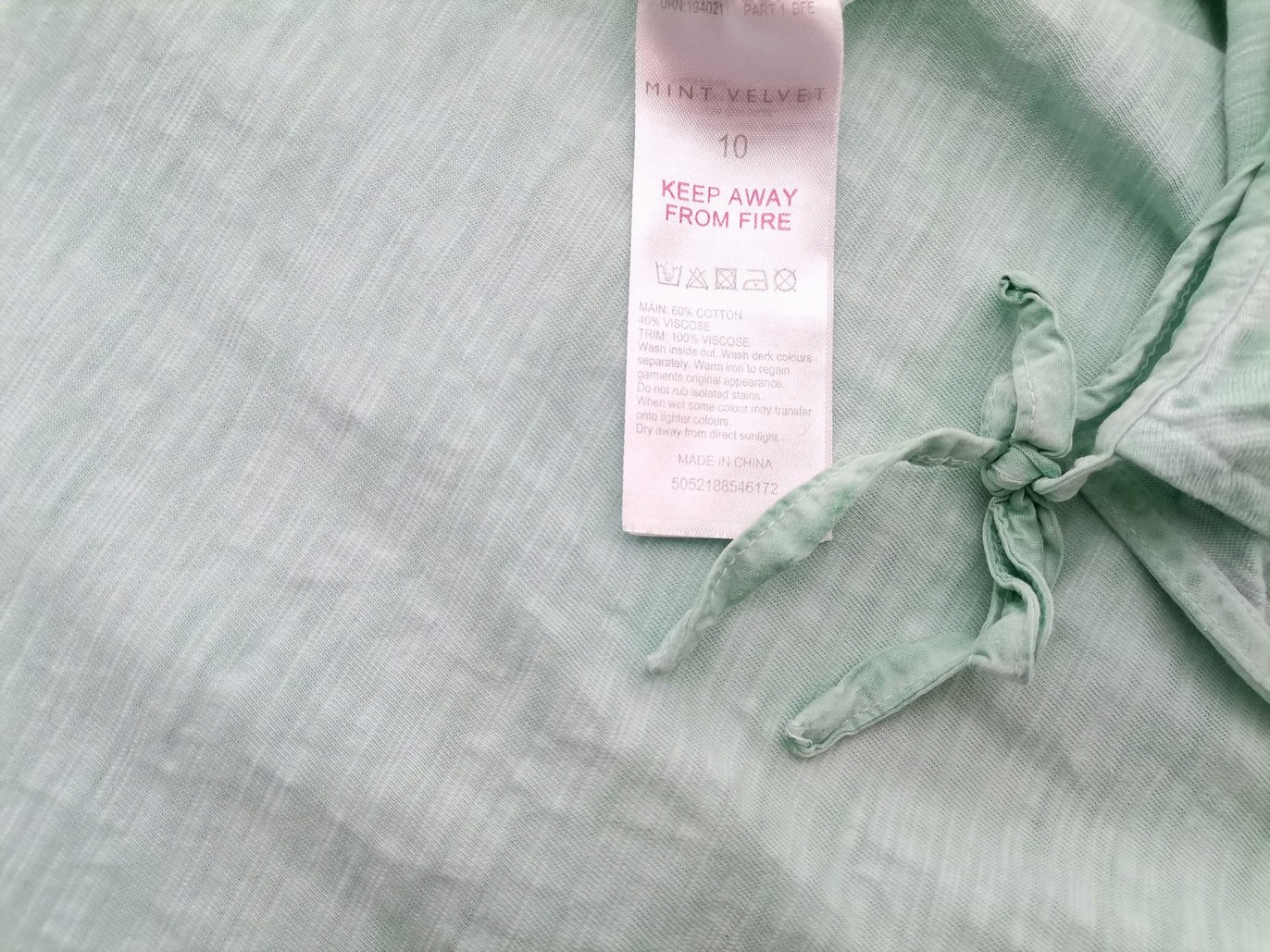 Mint Velvet Size 10 (38) Color Miętowy Okrągły dekolt Bluzka Krótki rękaw Fabric Bawełna