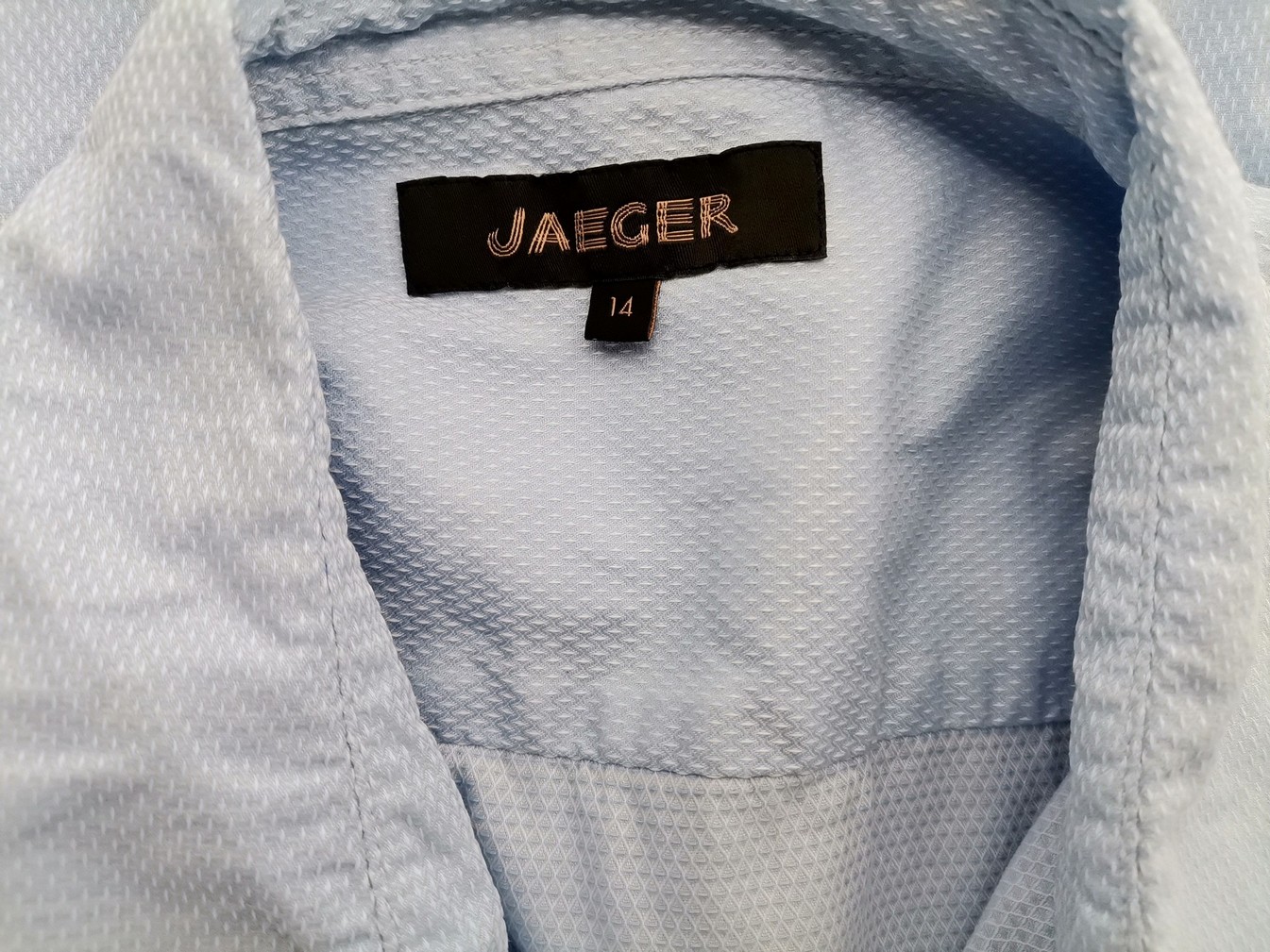 Jaeger Size 14 (42) Color Niebieski Kołnierz Koszula Zapinana Bluzka Rękaw 3/4 Fabric Bawełna 100%