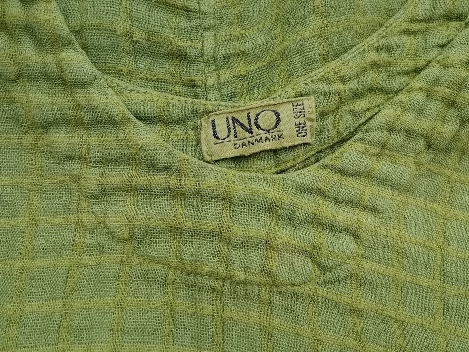 Uno Size ONE SIZE (46/48) Color Zielony Krata Okrągły dekolt Sukienka Prosta Bezrękawnik Midi Fabric Len